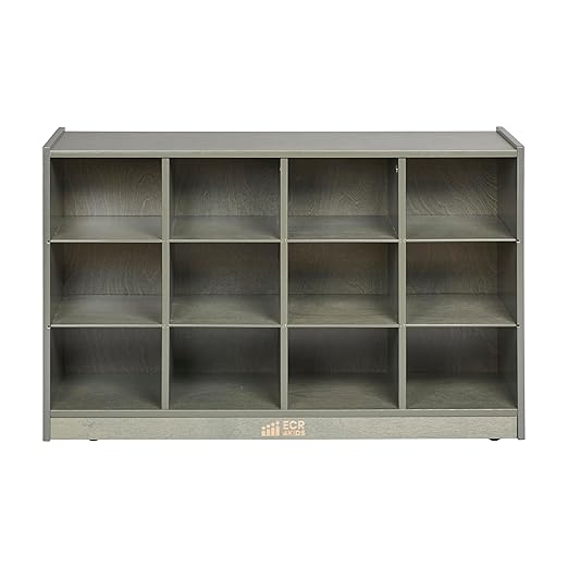 ECR4Kids 12 Cubby Mobile Tray Storage Cabinet, 3x4, Classroom Furniture, Grey Wash