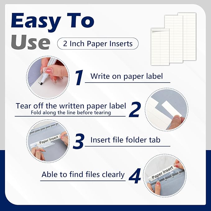 100 Pack Hanging File Folder Paper Inserts 2 Inch Off White Blank Cardstock File Tab Inserts for Hanging Folder (2×0.6 inch)(No Tabs)