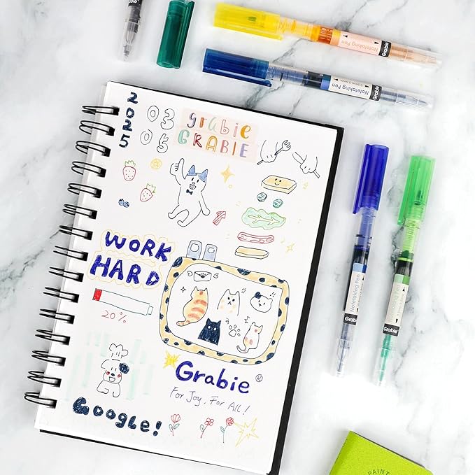 Grabie Dual Tip Notetaking Pens (3.5mm Chisel + 0.5mm Needle) Dual Tip Highlighter Markers for Journaling Colored Pens for Note Taking and Adult Coloring Books (Soft Serenity)
