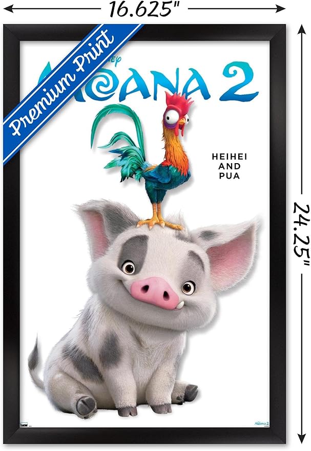 Disney Moana 2 - Heihei and Pua Feature Series Wall Poster, 22.4L" x 14.7W", Black Framed Version