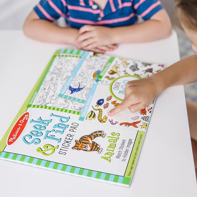 Melissa & Doug Seek and Find Sticker Pad, Animals (400+ Stickers, 14 Scenes to Color) Search and Find Sticker Pads, Arts and Crafts Activity for Kids Ages 4+ - FSC-Certified