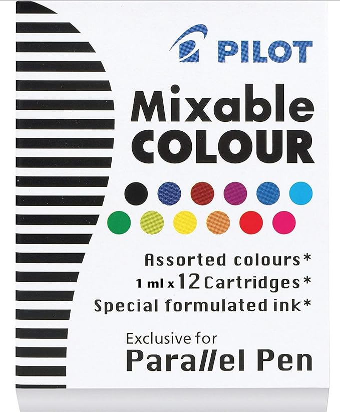 Pilot Parallel Calligraphy Pen Set, 1.5 mm, 2.4 mm, 3.8 mm and 6 mm with Bundle Ink Cartridge Plus 1 Extra Pack of 12 ASST Refills and 1 Pack of 6 Black Refills.