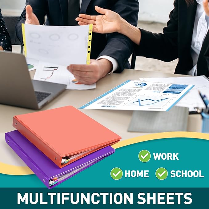 Sheet Protectors, PANDRI 300 Pack Color Heavy Duty Plastic Page Protectors Sheet Reinforced 11-Hole Fit for 3 Ring Binder Fits Standard 8.5 x 11 Paper, 9.25 x 11.25 Top Loaded, Excluding Acid