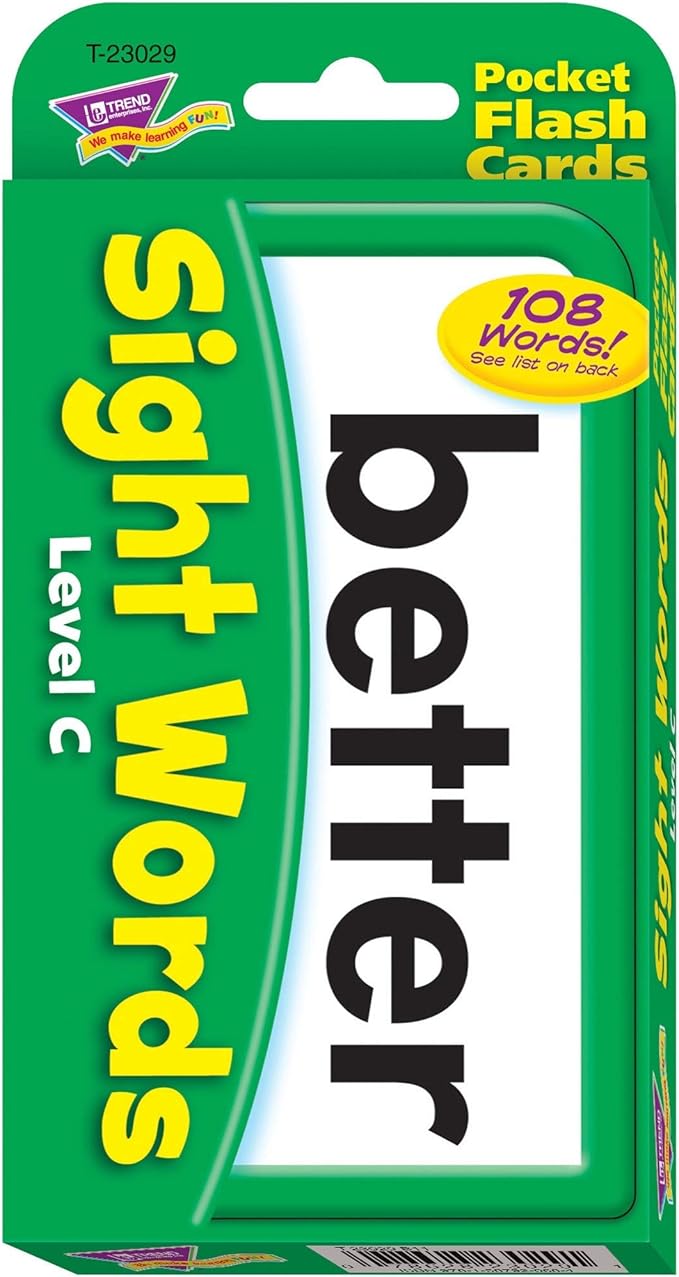 Trend Enterprises: Sight Words Level C Pocket Flash Cards, Great for Skill Building and Test Prep, 56 Two-Sided Cards Included, 108 Commonly-Used Words, for Ages 6 and Up