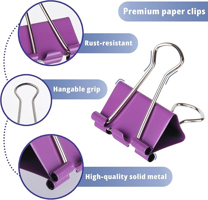 Mr. Pen- Metal Binder Clips, 100 pcs, Assorted Sizes, Colored Binder Paper Clips, Bulk Paper Clamps for Office Supplies, Home, School, Business, Document Organizing