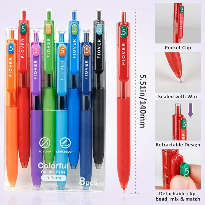 FIOVER Colored Gel Pens, 0.5mm Quick Dry Ink Fine Point Smooth Writing Colorful Pens for Journaling, School Supplies, Gifts for Nurses and Teens, Stocking Stuffers for Women (16PCS)