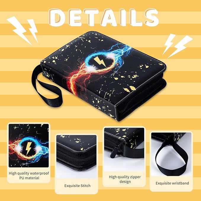 4 Pocket Trading Card Binder,400 Pockets Trading Card Collection Book with Sleevese,3-ring Zipper Sports Card Album with 50 Removable Double-Sided Card Holder (Black)