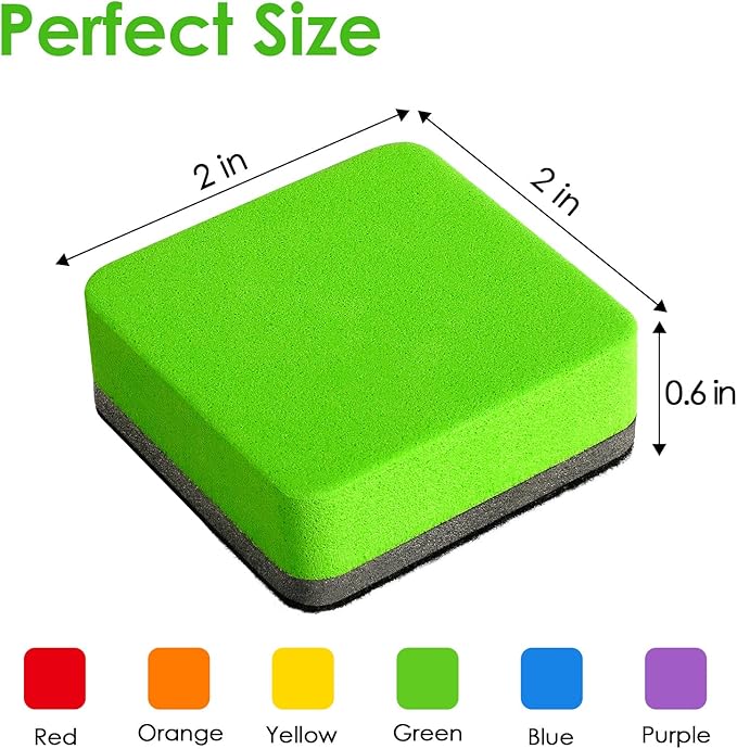 MaxGear 108 Pack Whiteboard Erasers, Magnetic Dry Erase Eraser, Mini Whiteboard Cleaning Pad for Classroom, Chalkboard Wiper Teacher Supplies for School, Office, Home, 6 Rainbow Color Set, 2 x 2 Inch