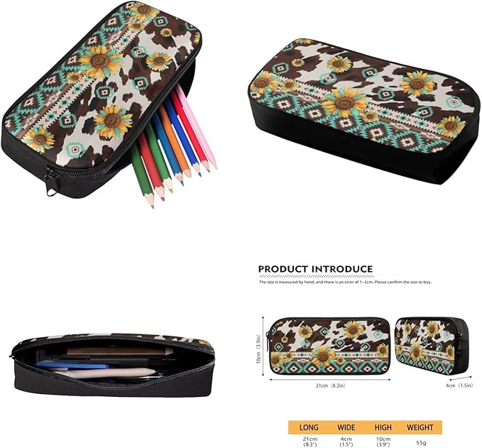 CLOHOMIN Aztec Cow Print Backpack with Lunchbox Age 5th Grade/6th Grade 3 in 1 Middle School Book Bags with Pencil Case Lunch Bag Set Sunflowers School Bag for Kids Boys Girls 9-10