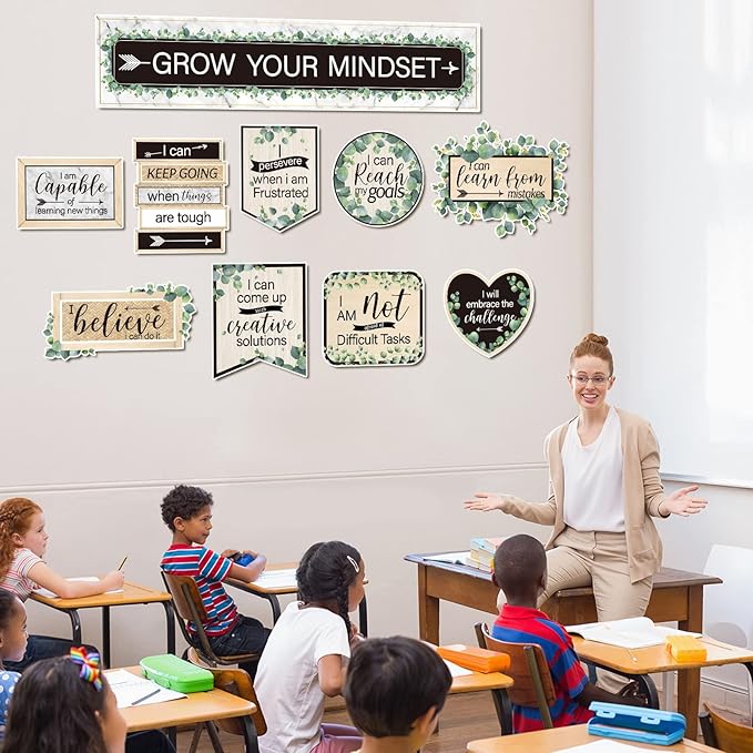 26 Pieces Growth Mindset Posters Bulletin Board Grow Your Mindset Positive Sayings Accents Set for Middle and High School Classroom or Home Decorations, Teachers and Students Bedroom Playroom Decor