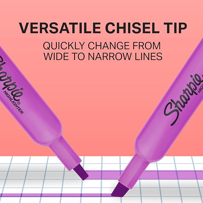 Sharpie Tank Highlighters, Chisel Tip, Assorted Fluorescent, Six Assorted Colors, 12 Count - Back to School, Office, Teacher Supplies