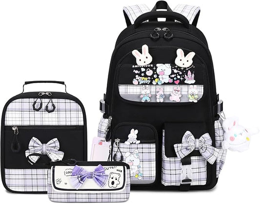 Girls Backpack 3pcs School Backpack with Lunch Box Teen Girl Backpack Set Cute Kids School Bag Bookbag for Teen Girls