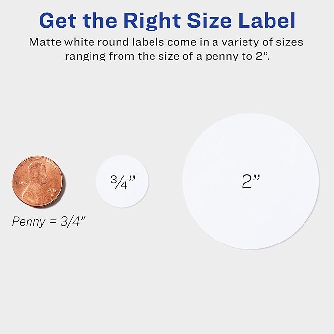 Avery Printable Round Labels with Sure Feed Technology, 2" Diameter, Matte White, Laser & Inkjet Compatible, 300 Blank Labels Total, Great for Branding, Packaging, Events, and More (22877)