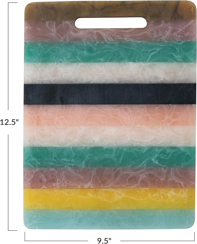 Creative Co-Op Marbled Resin Striped Cheese and Serving Board with Handle, Multicolor