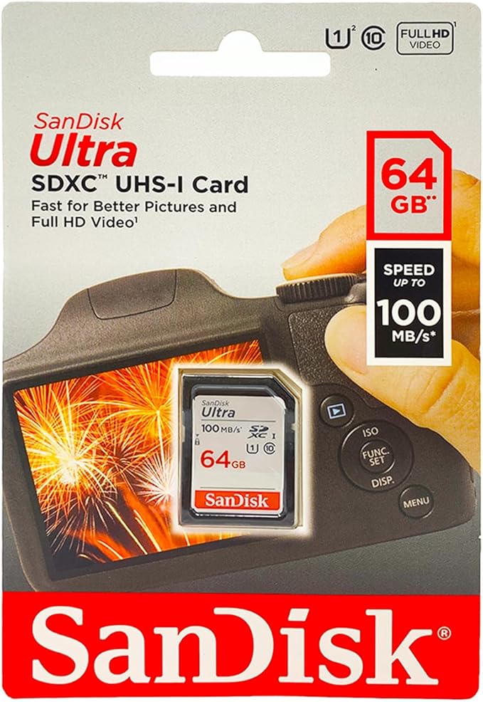 SanDisk 64GB Ultra SDXC UHS-I Memory Card - 100MB/s, C10, U1, Full HD, SD Card - SDSDUNR-064G-GN6IN