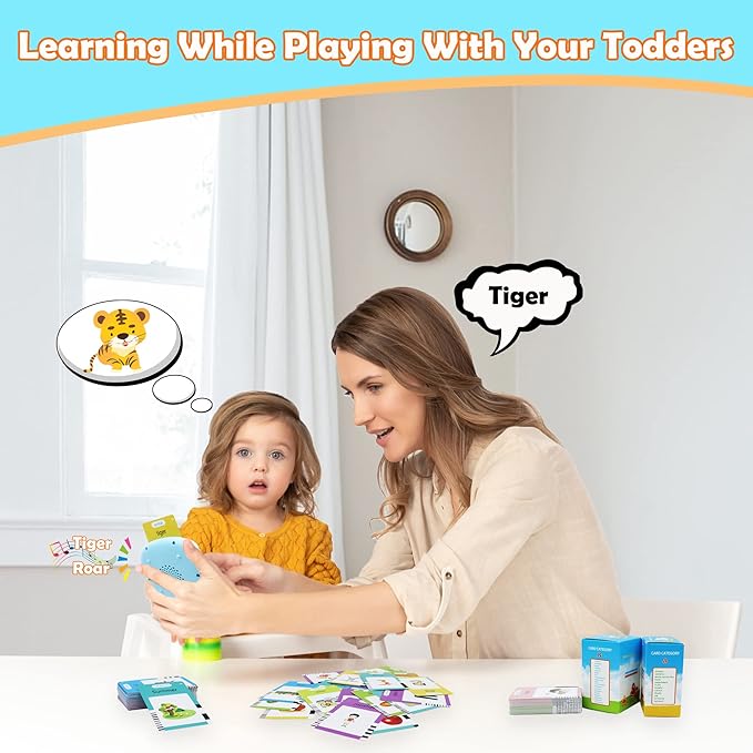 Spanish & English 510 Words Alphabet Bilingual Talking Flash Cards for 3-8 Years Toddlers, Pocket Speech Buddy Therapy Autism Toys, Educational Learning Interactive Toy for Boys Girls Kids Gifts Blue