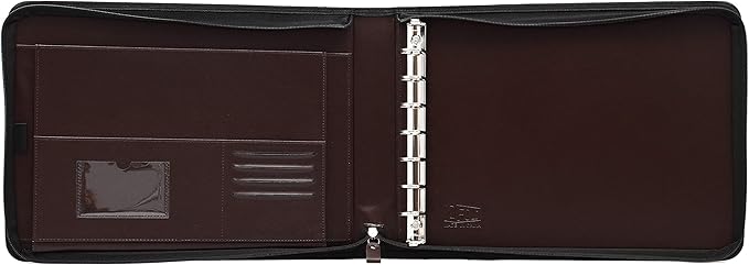 2Fold Zippered Business Checkbook Binder - 7 Ring Binder for Business Checks with Built-in Organizer and Card Case - PU Leather Portfolio for up to 600 3-Up Checks (Dark Brown)
