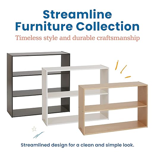 ECR4Kids Streamline 2-Shelf Storage Cabinet, 24in High, Double-Sided Display, Natural