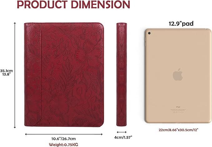 AZXCG Embossed Padfolio for Women,Zippered Padfolio with 3 Ring Binder,Business Portfolio Organizer for Women with A4 Writing Pad Holder, Leather Portfolio for Meeting,Gift for Valentine's Day