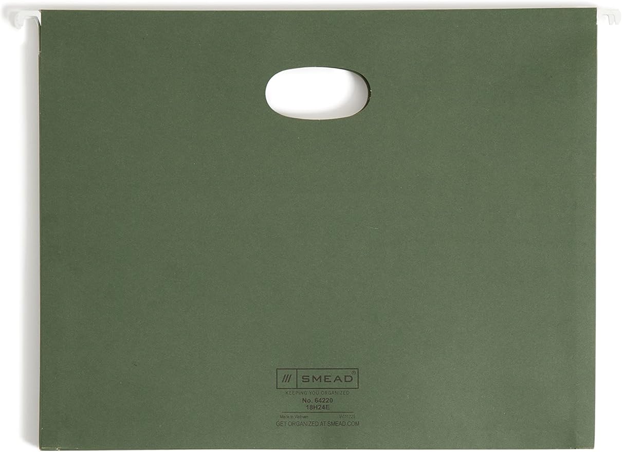 Smead Hanging File Pocket with Full-Height Gusset, 3-1/2" Expansion, Letter Size, Standard Green, 10 per Box (64220)