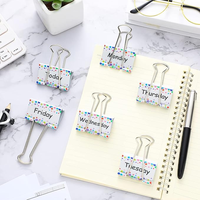 Tenare 6 Pieces Teacher Essentials Large Binder Clips 2 Inches Teacher Binder Paper Clips Office Back to School Gifts Classroom Supplies Management Supplies(Cute Days of The Week)