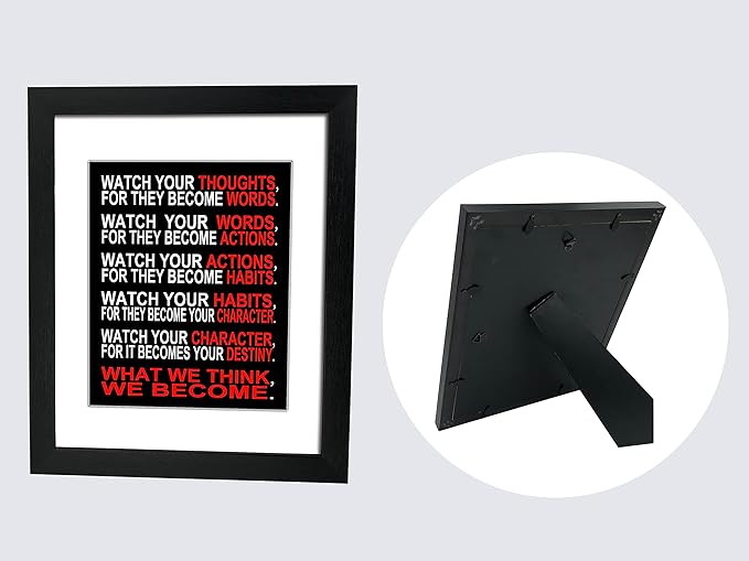 Wieco Art Quotes Wall Art Inspirational Canvas Print Motivation Classroom Decor With Black Picture Frame and Real Glass Made to Display 8x10" with Mat or 11x14" Photos Without Mat for Home Office Wall Decoration