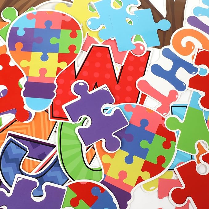 Motivational Bulletin Board Decoration Set Classroom Positive Inspirational Accents Decor Puzzle Pieces Cutouts for Chalkboards Welcome Back to School Bulletin Boards Craft Home Wall(Puzzle Pieces)