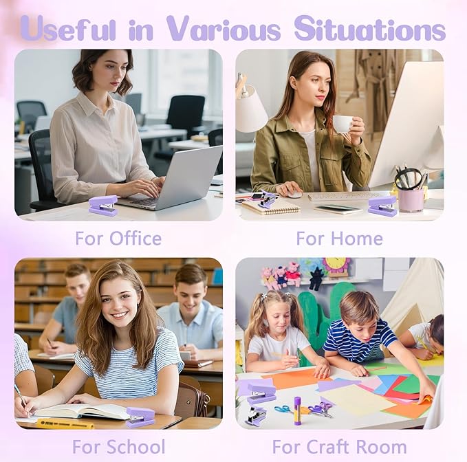 Purple Mini Stapler with Staples, Portable Office Supplies Set with Small Stapler, Staple Remover and 2,000 Staples, Cute Mini Stapler for Desk, School, Office & Home Desk Essentials