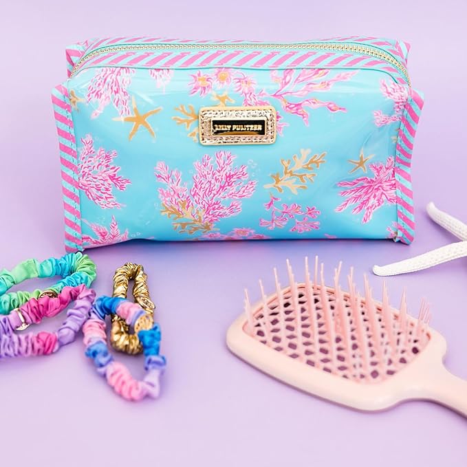 Lilly Pulitzer PVC Zipper Pouch, Cute Pencil Case for Adults, Travel Toiletry Bag, Small Pouch Bag for Supplies, Makeup or Toiletries (Royal Coral)