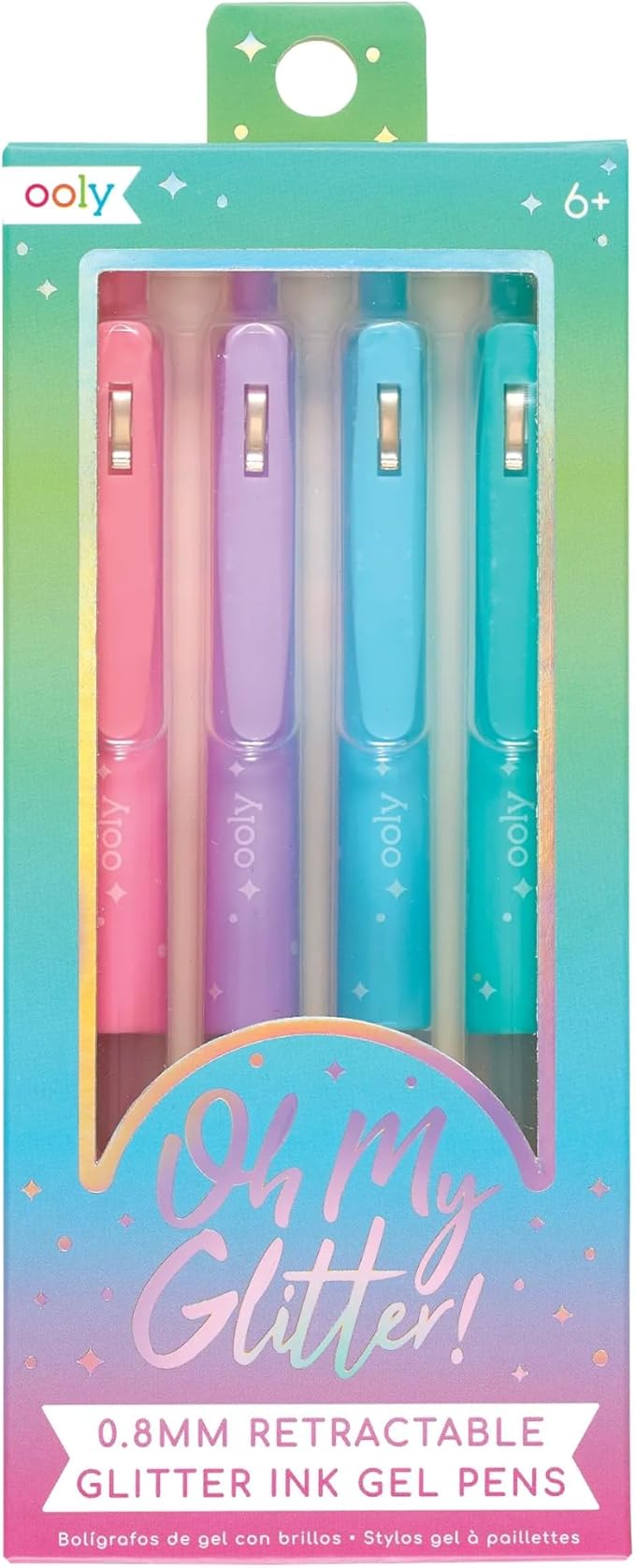 Ooly Oh My Glitter Gel Pens - Set of 4 Cute School and Art Supplies for Girls, Planner Pen with Comfort Grip, Ideal Retractable Glitter Pens for Decorations & Office Use