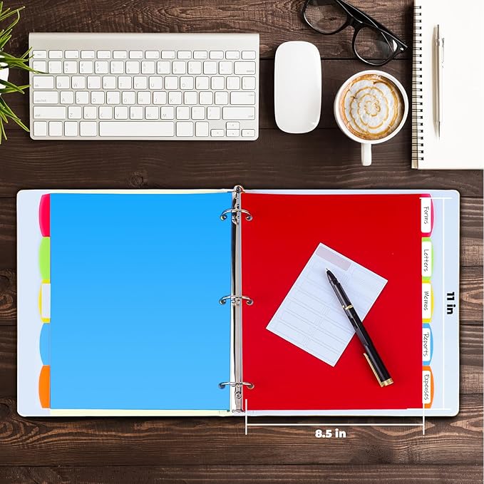 HABGP 3 Ring Binder Dividers with Tabs, 100PCS/20 Set Plastic Dividers for 3 Ring Binder, 5 Tab 3 Hole Punch Color Pages, File Dividers with Tabs,Tabbed Index