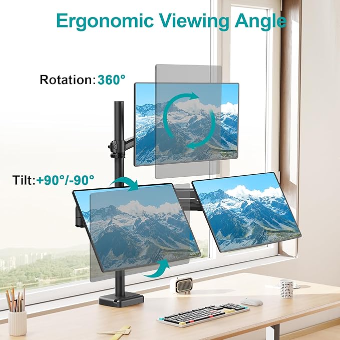 MOUNT PRO Triple Monitor Mount for Max 32" Computer Screen, Adjustable 3 Monitor Desk Mount, up to 19.8lbs Each, Three Display Arm with Tilt Swivel Rotation, VESA Mount 75x75/100x100mm