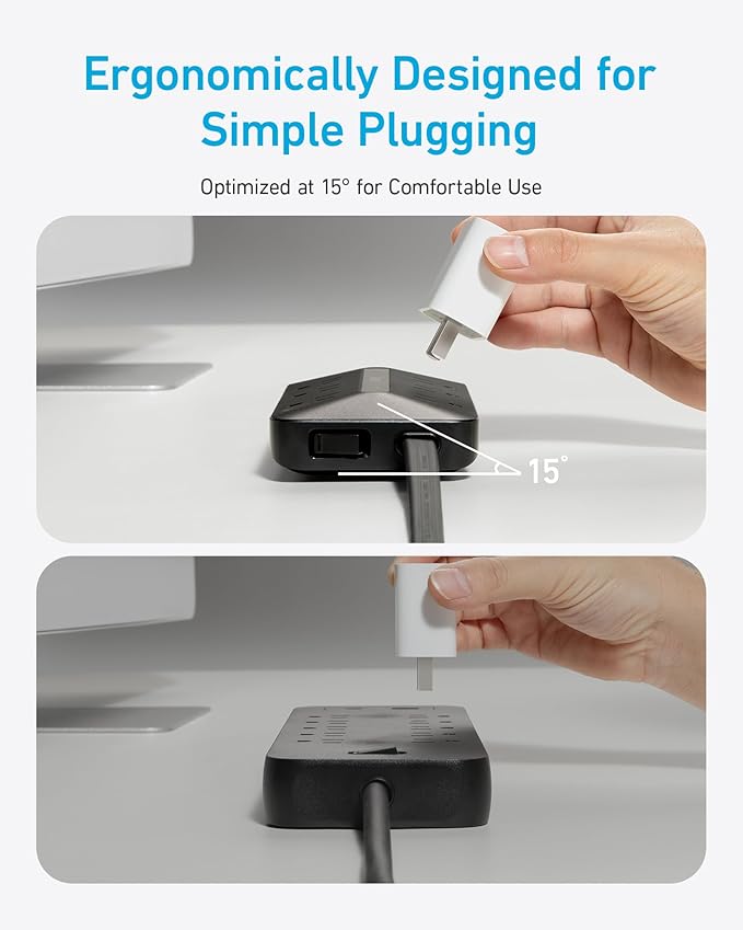 Anker Power Strip with 300J Surge Protector, Flat Plug Extension Cord with Multiple Outlets, 6 AC, 2 USB A & 2 USB C Ports for 20W, 5ft Outlet Extender, Dorm Room Essentials, Home Office