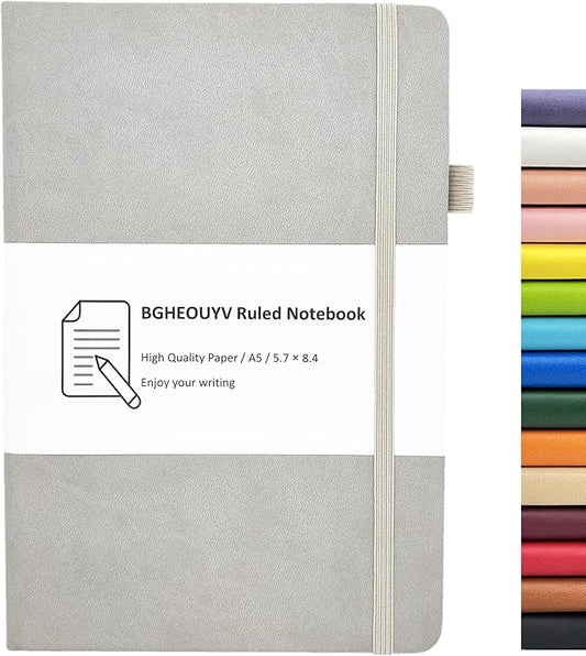 Notebook Journal, College Ruled Notebook Lined A5 160 Pages,Hard Cover Journals for Writing, Notebooks for Work Office School Women Men,5.7 inches x 8.4 inches(Light Grey)