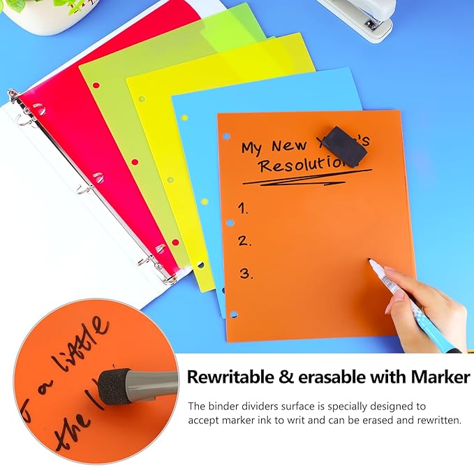 HABGP 3 Ring Binder Dividers with Tabs, 15PCS/3 Set Plastic Dividers for 3 Ring Binder, 5 Tab 3 Hole Punch Dividers Color Pages,Tabbed Index Dividers