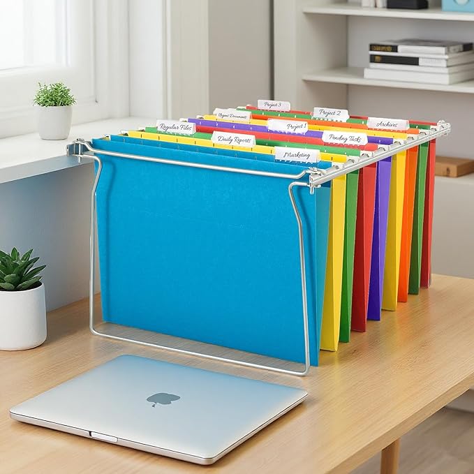 SUNEE Hanging File Folders, 6 Pack Letter Size Hanging File Folders with 1/5-Cut Tabs, Ideal for Home and Office Organization and Papers Classification,Assorted Colors