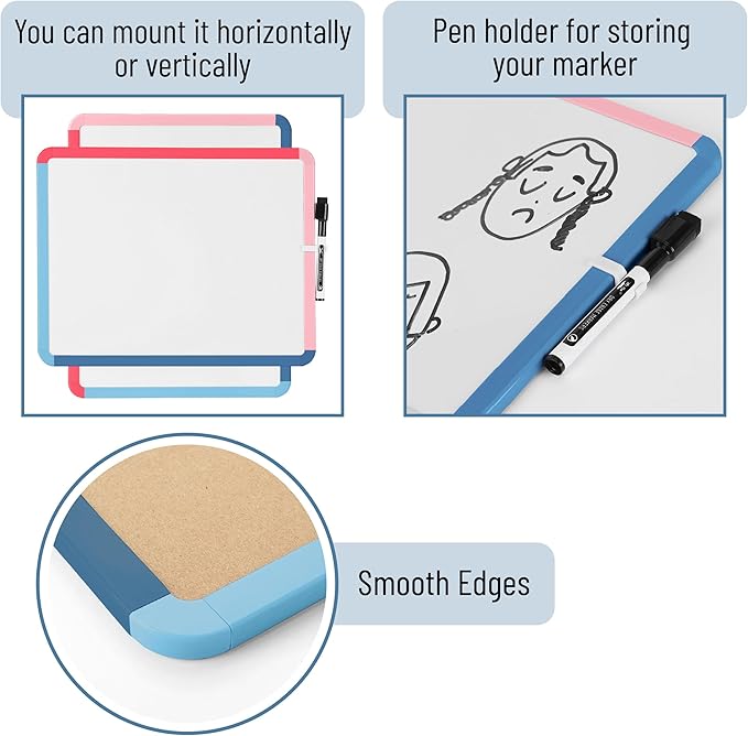 Mr. Pen- Dry Erase Board, 14” x 11” with a Black Dry Erase Marker, Small Mini White Board for Students
