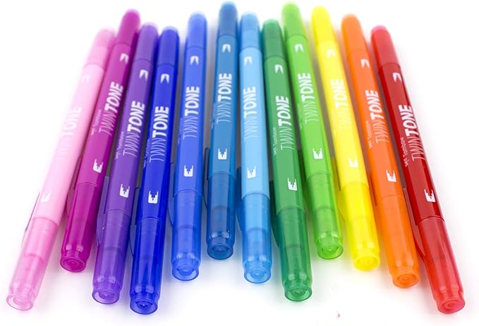 Tombow 61526 TwinTone Marker Set, Rainbow, 12-Pack. Double-Sided Markers Perfect for Planners, Journals, Doodling, and More!