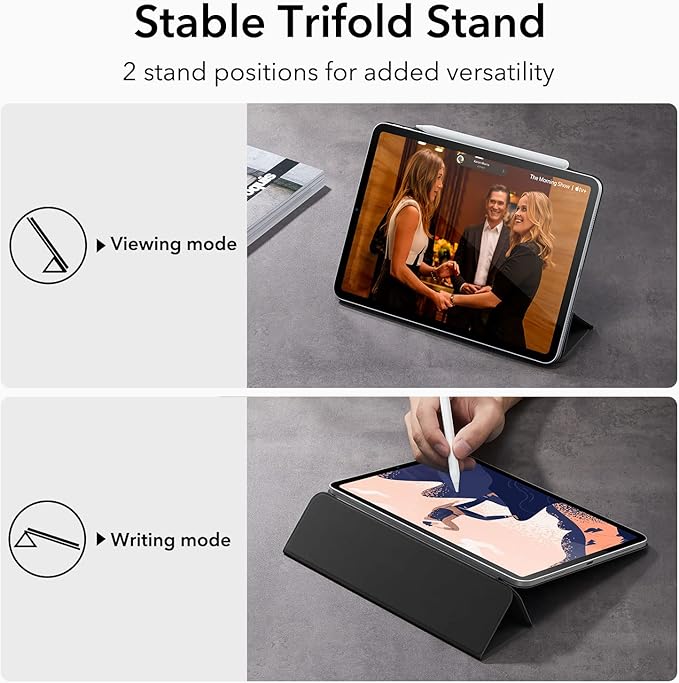 ESR for iPad Pro 12.9 6th/5th/4th Gen, iPad Air 13 Inch Case M3/M2 (2025/2024), Powerful Magnetic Attachment, Slim Trifold Stand Case, Supports Pencil Pro & Pencil (USB-C), Rebound Series, Black