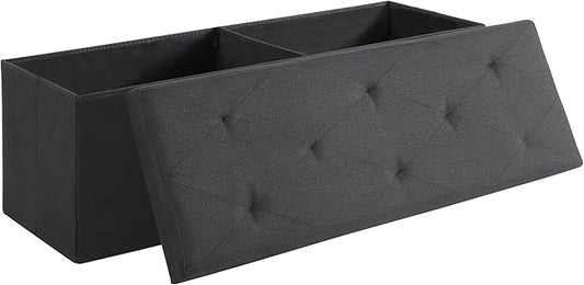 VECELO 43'' Folding Storage Ottoman Bench, Storage Chest, Linen Fabric Foot Rest Stool, 158L Storage Footstools for Bedroom and Living Room, Holds up to 660 lbs, DBlack