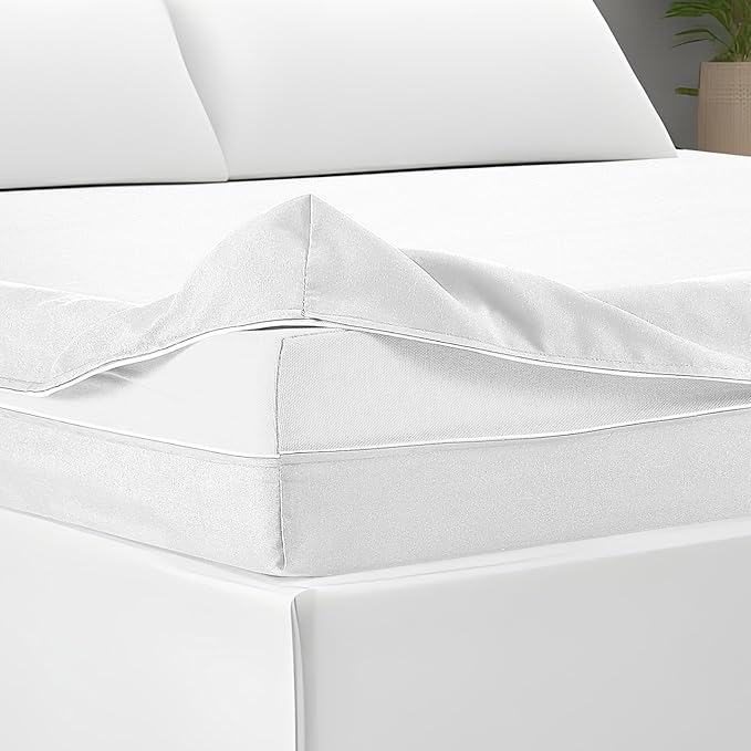 Zippered Mattress Fitted Protector Deep Mattress Encasement Soft Zipper Fitted Sheet Microfiber Bed Sheet Cover for Bed (White,Queen,12-16in)