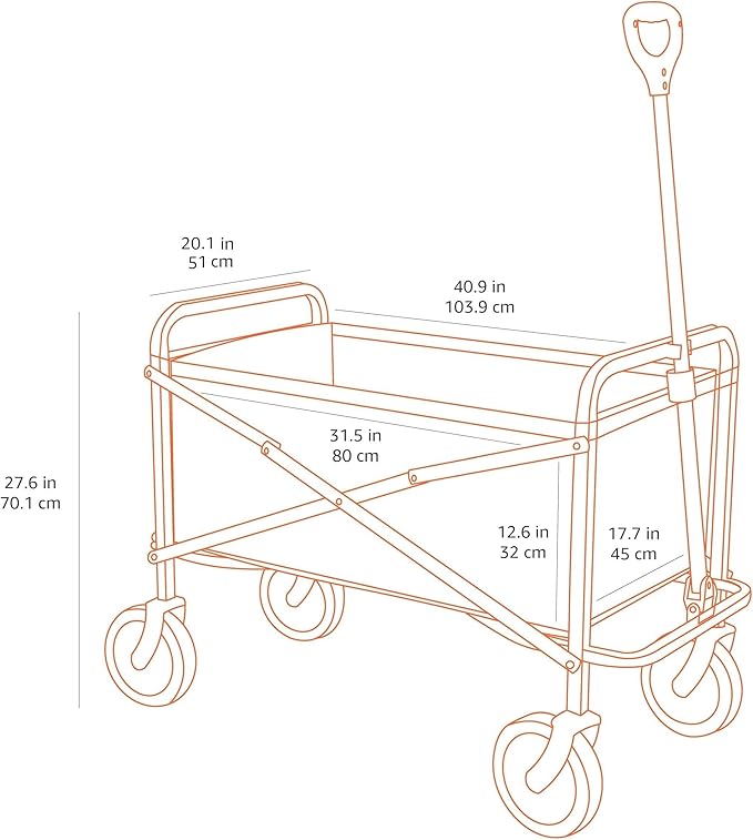 Amazon Basics Collapsible Folding Heavy Duty Utility Wagon for Outdoor Sports, 265 pounds Weight Capacity, Camping, Garden, and Shopping, 27.6 x 40.9 x 20 inches, Red