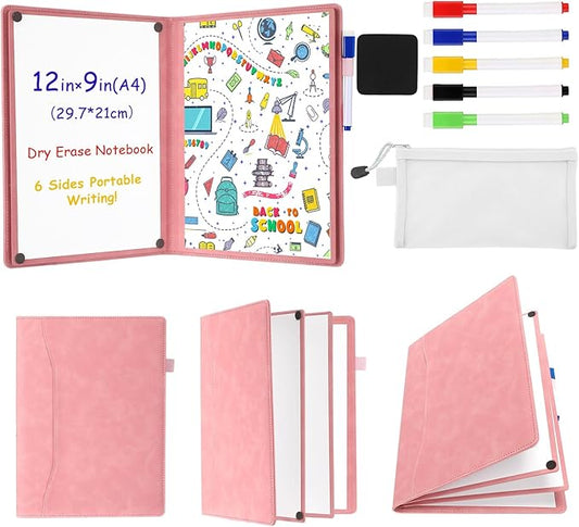 Feifeiya 6 Sides Dry Erase Notebook Portable Whiteboards Notebook 12"x9"(a4) Small Reusable Whiteboard Notepad Foldable Anti-ghosting Surface, Travel White Board for Office Study Meeting Planning