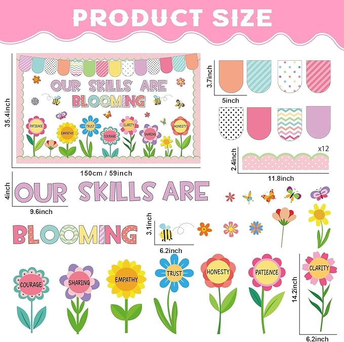 Qyeahkj Spring Bulletin Board Decorations Set Butterfly & Flower Cutouts Reusable Motivational Pastel Floral Classroom Office Home Wall Decor for Teachers Nursery Spring Party Backdrop (Easy-Install)