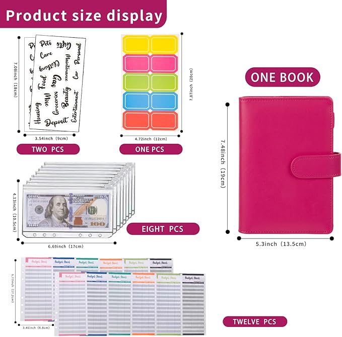 NICOOTHBudget Binder Cash Envelopes A6 Money Saving Binder with Zipper envelopes (Red)