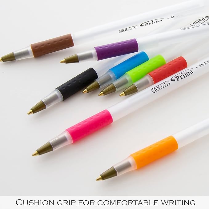 BAZIC Ballpoint Pen Prima 8 Color Stick Pens, Soft Grip 1.0 mm Bold Point Smooth Writing, for Office School Teacher (8/Pack), 1-Pack