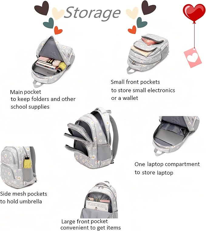 3Pcs Daisy Backpack for Girls with Lunch Box Kids School Bag with Lunch Bag Bookbag for Elementary School