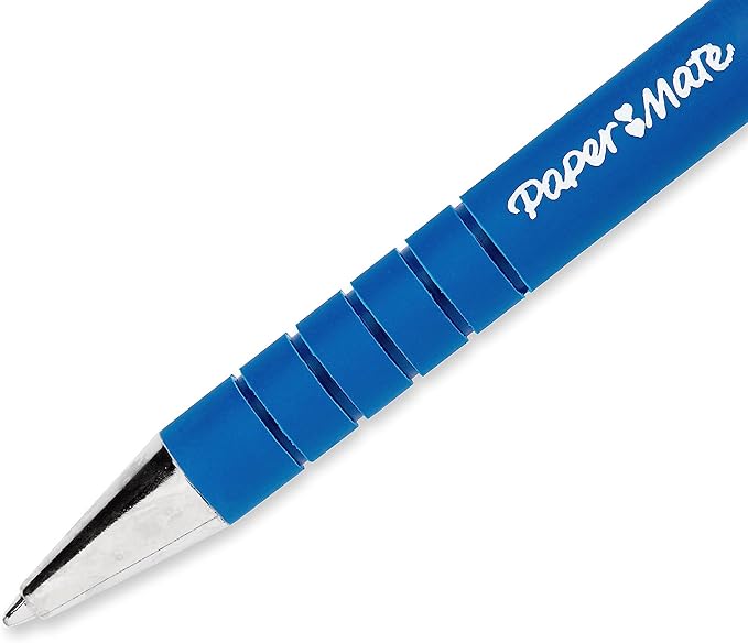 Paper Mate FlexGrip Ultra Retractable Ballpoint Pens, Recycled, Medium Point (1.0mm), Blue Ink, 12 Count - Rubberized Full Comfort Grip, Office, Teacher Supplies