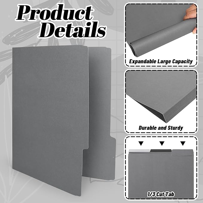 Whaline 24 Pack Ash Grey File Folders Letter Size 4 Colors Gradient Gray Black File Pockets with 1/3 Cut Tab for Home Office Classroom Supplies, 8.9 x 11.6 Inch
