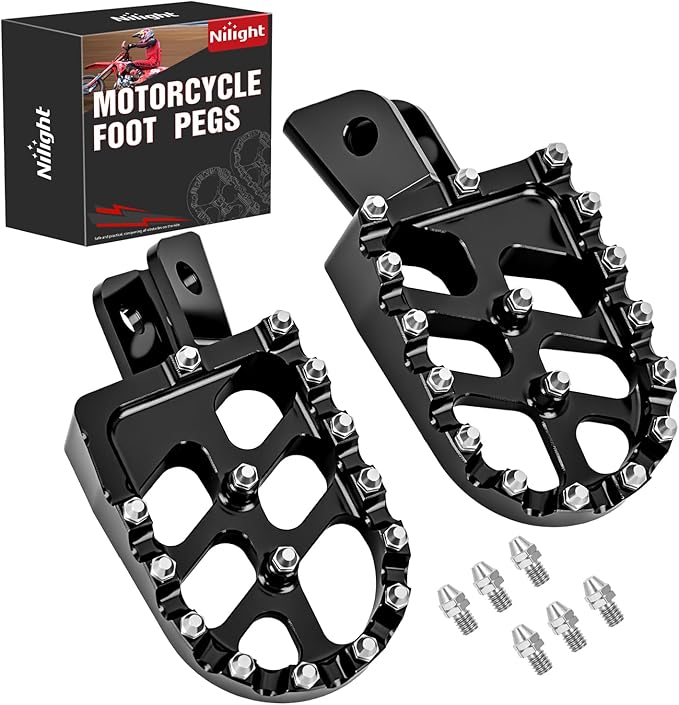 Nilight Motorcycle Foot Pegs Dirt Bike Footpegs Fit for Kawasaki KLX110 2002-2023 KLX110L 2010-2023 KX60 1998-2003 CNC Foot Pegs for Motorcycles Heavy Duty Aluminum Alloy Foot Rests, Black